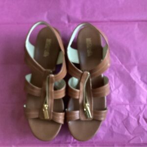 Michael Kors Brown Berkeley Sandals with Gold Accents Size 10